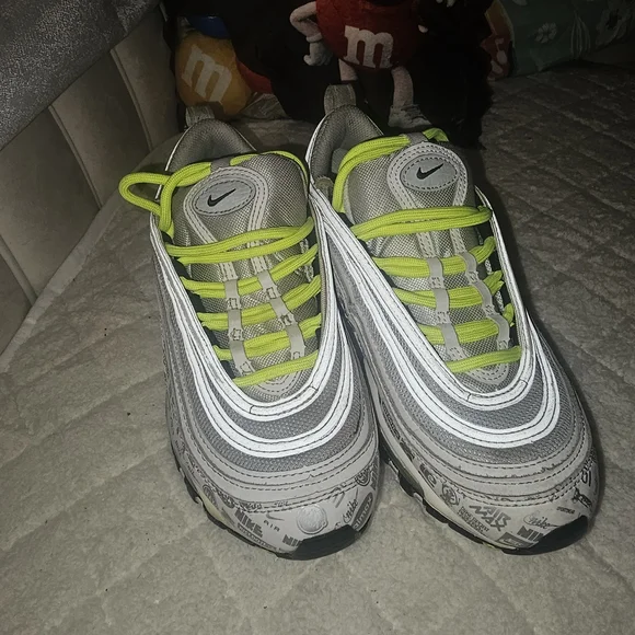 Nike Air Max 97 GS Kids Sneakers - Gray and Neon Green - Picture 2 of 10